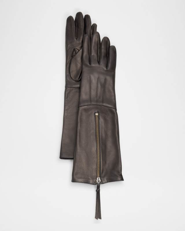 8 btn nappa leather glove with zipper detail silk lining